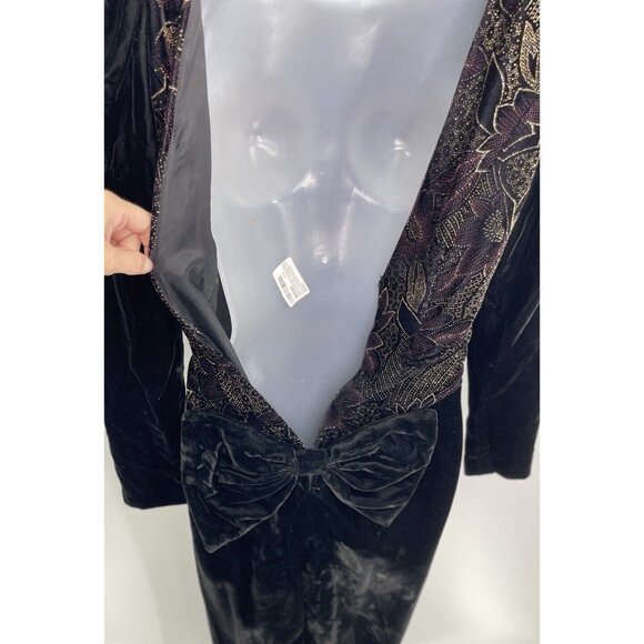 Vtg Jessica McClintock Black Velvet Shimmer Floral Bow Dress Sz 6 Dark Romantic - Picture 11 of 16